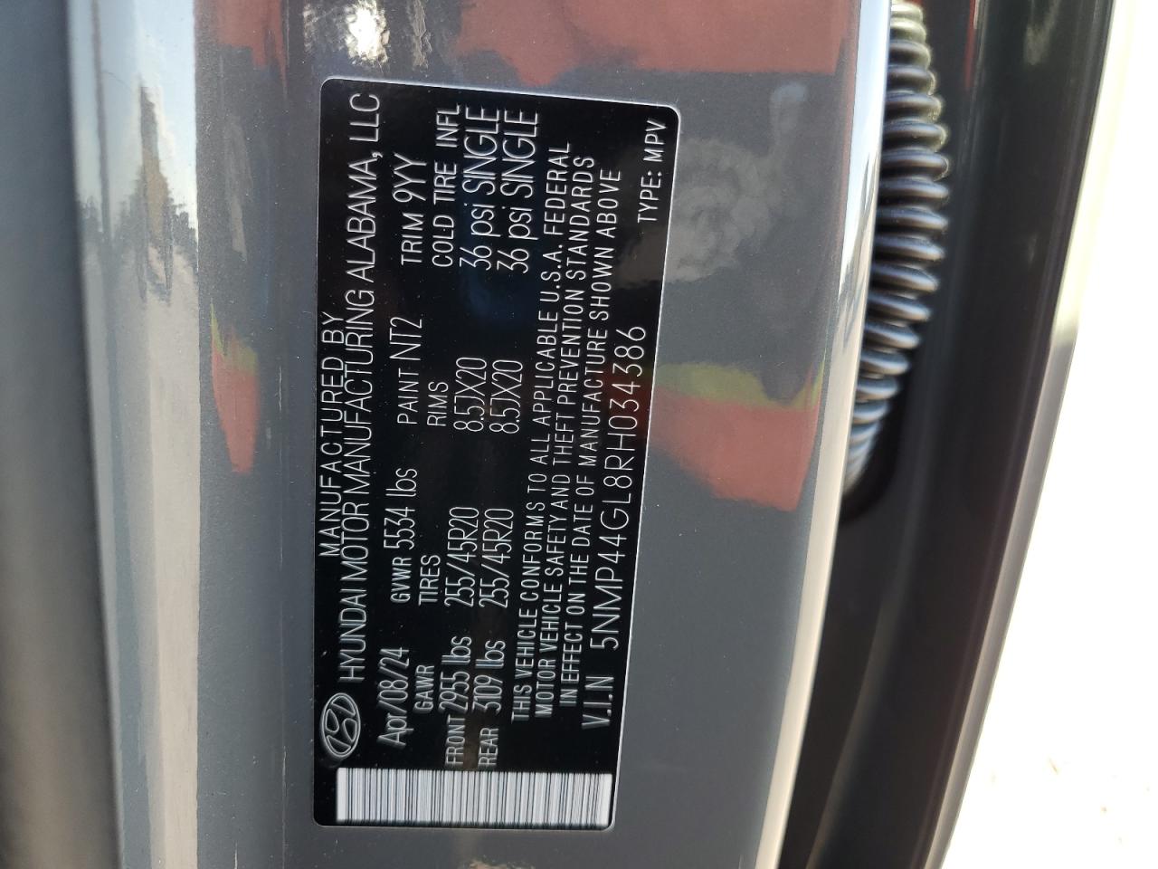 2024 HYUNDAI SANTA FE LIMITED VIN:5NMP44GL8RH034386