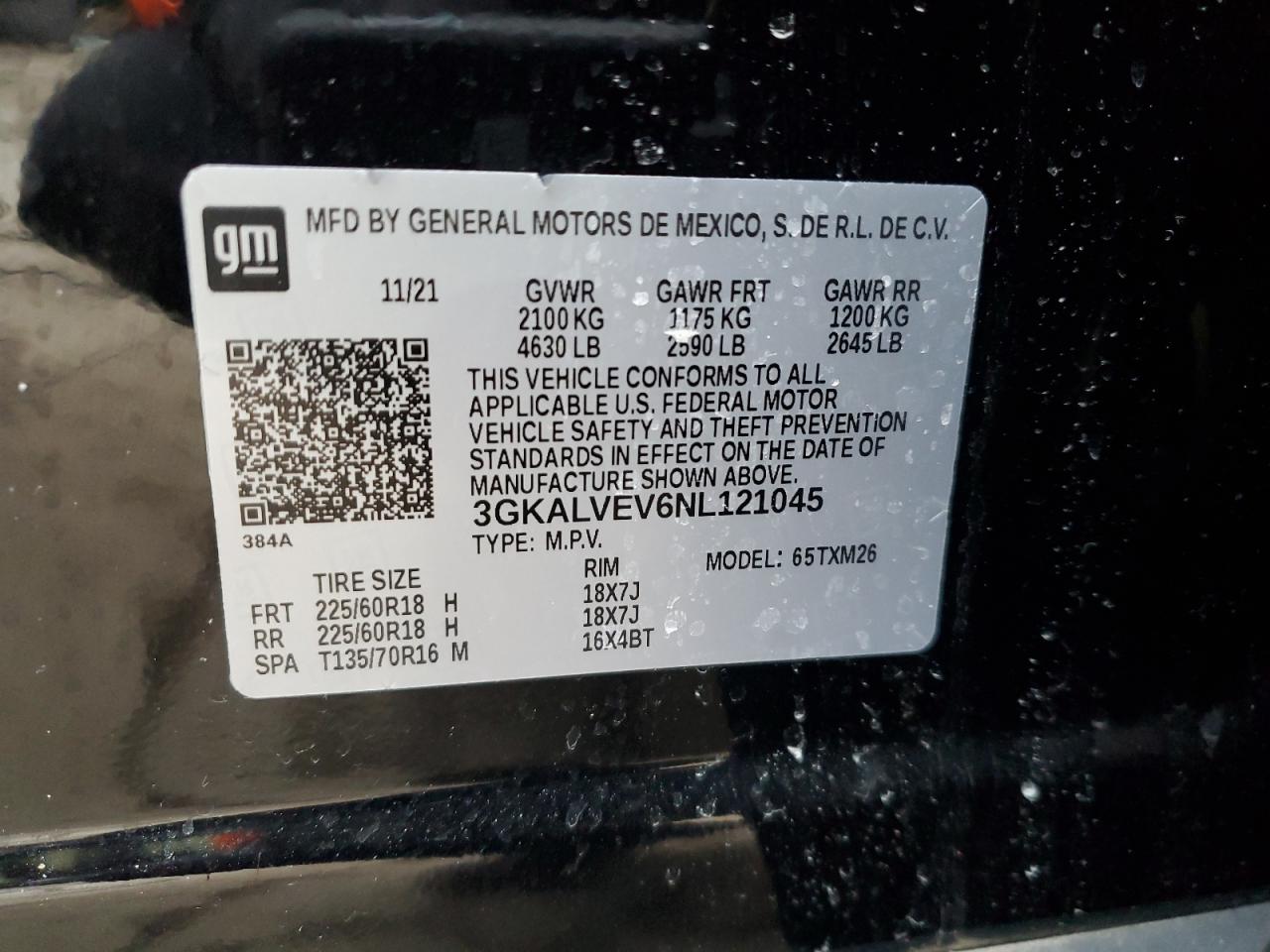 2022 GMC TERRAIN SLT VIN:3GKALVEV6NL121045
