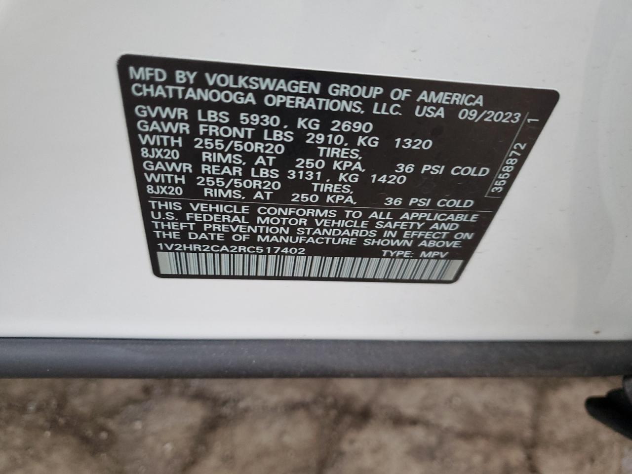 2024 VOLKSWAGEN ATLAS SE VIN:1V2HR2CA2RC517402