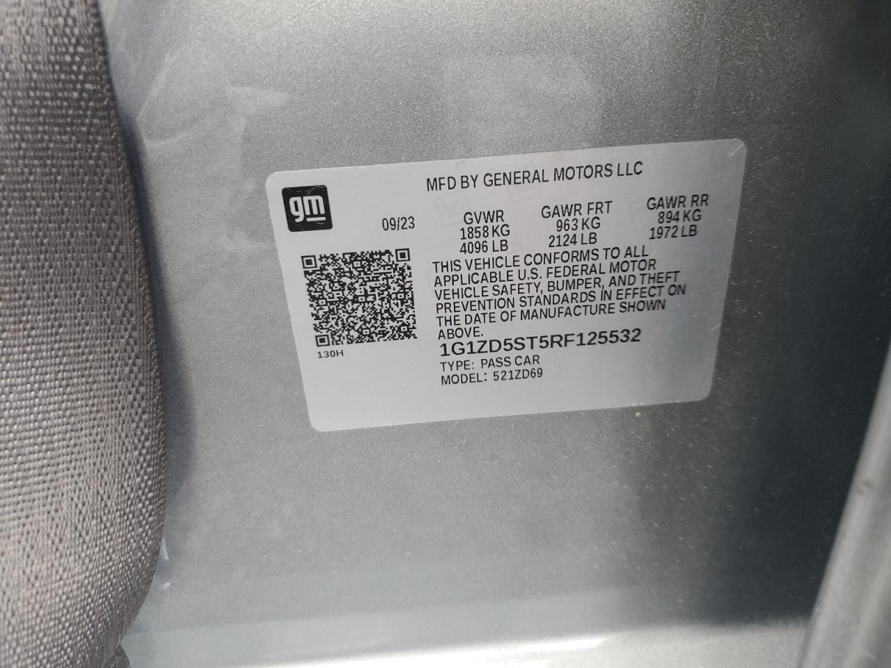 2024 CHEVROLET MALIBU LT VIN:1G1ZD5ST5RF125532