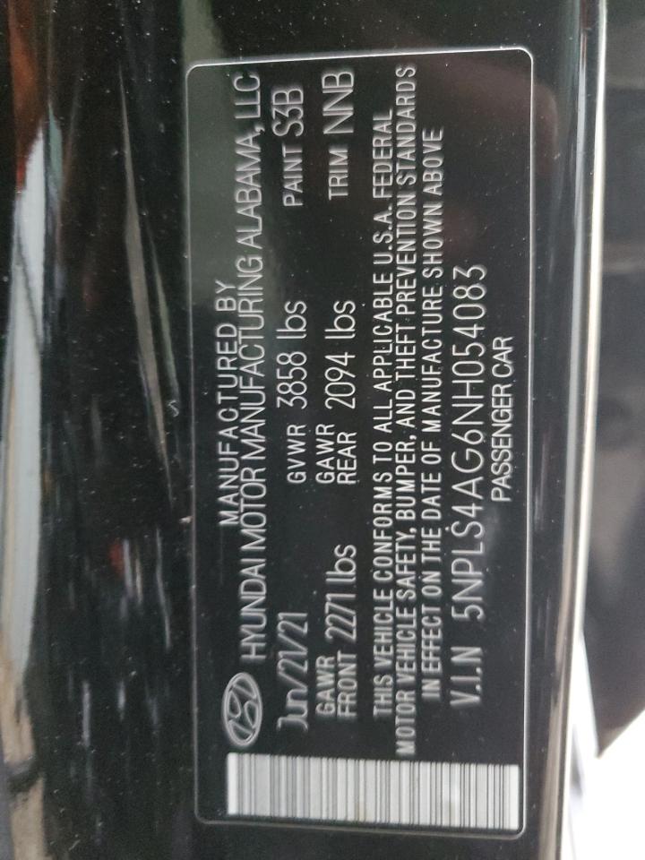 2022 HYUNDAI ELANTRA SEL VIN:5NPLS4AG6NH054083