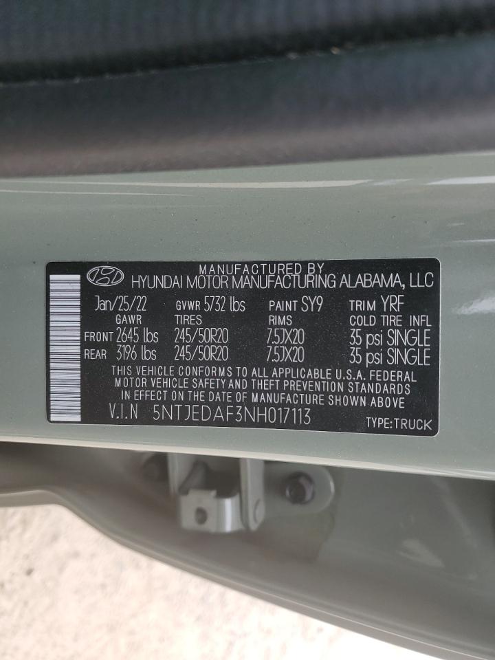 2022 HYUNDAI SANTA CRUZ LIMITED VIN:5NTJEDAF3NH017113