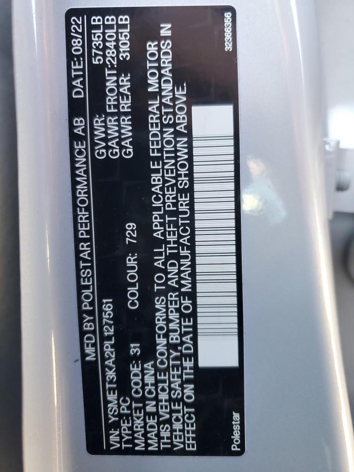 2023 POLESTAR 2 VIN:YSMET3KA2PL127561