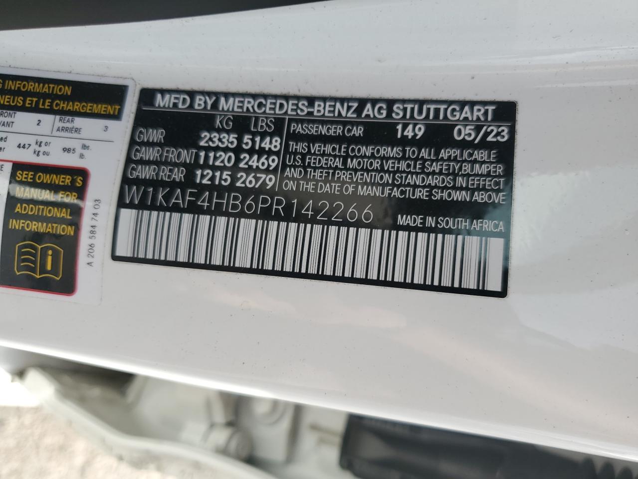 2023 MERCEDES-BENZ C 300 4MATIC VIN:W1KAF4HB6PR142266