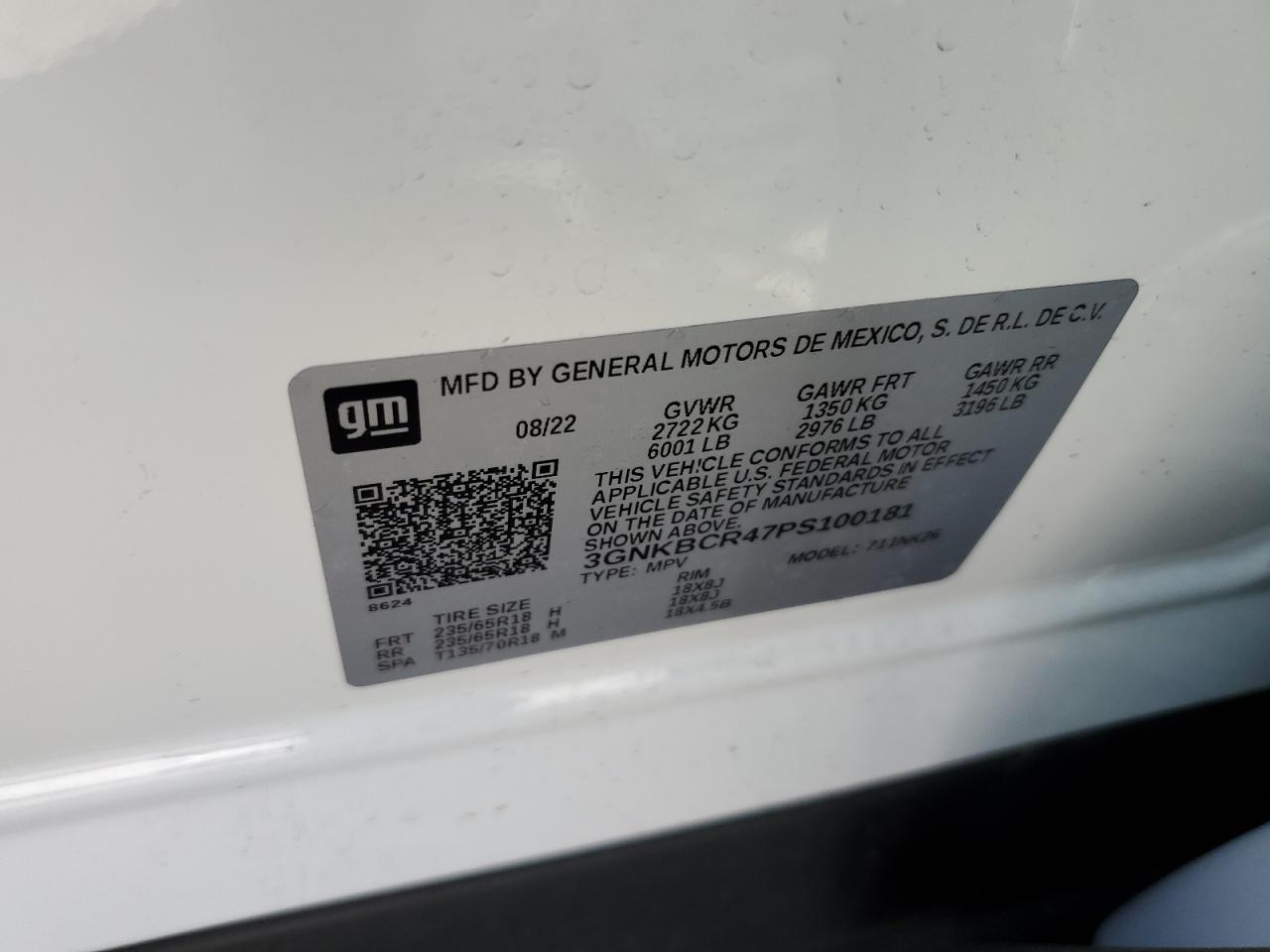 2023 CHEVROLET BLAZER 2LT VIN:3GNKBCR47PS100181