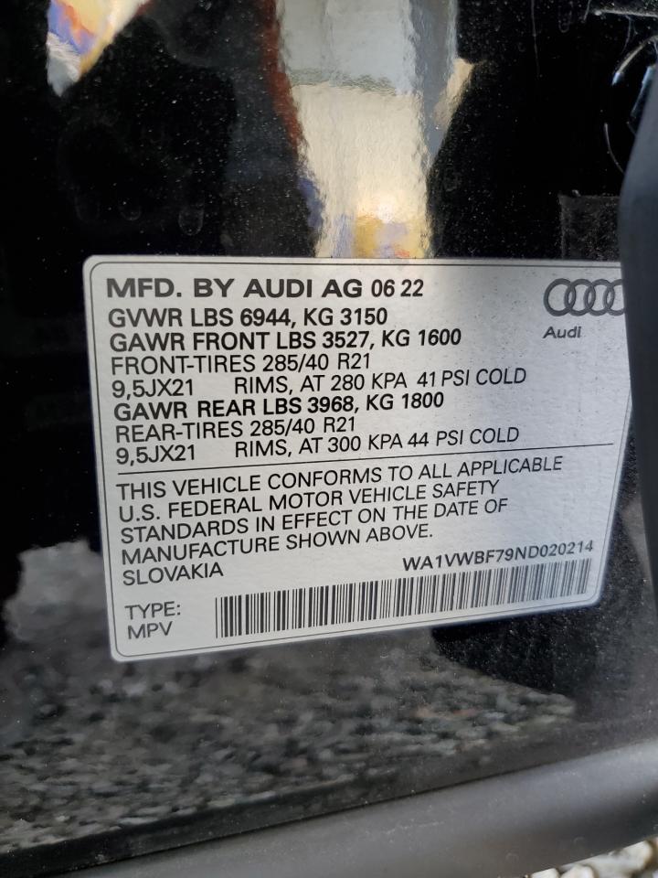 2022 AUDI SQ7 PRESTIGE VIN:WA1VWBF79ND020214