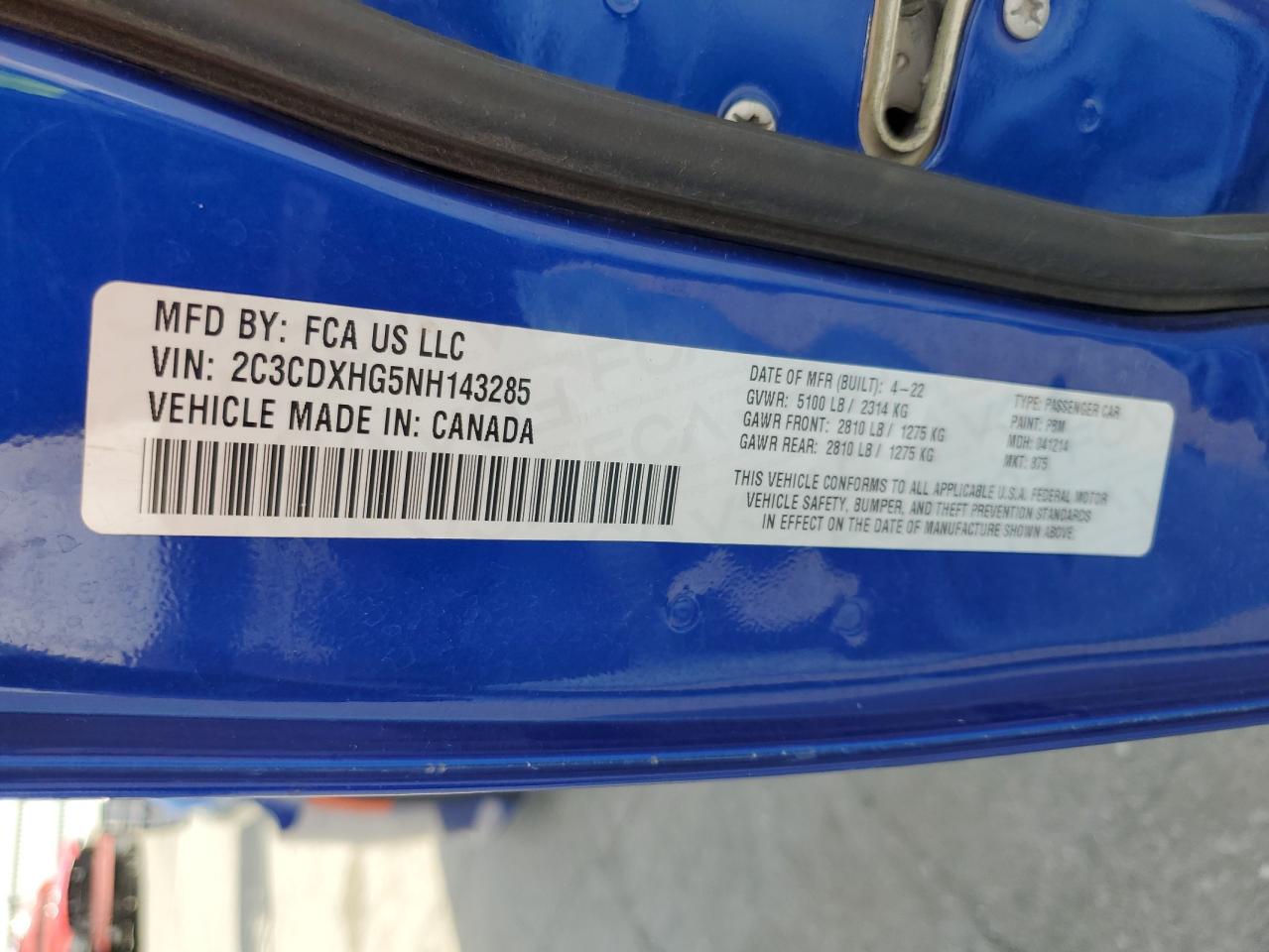 2022 DODGE CHARGER GT VIN:2C3CDXHG5NH143285