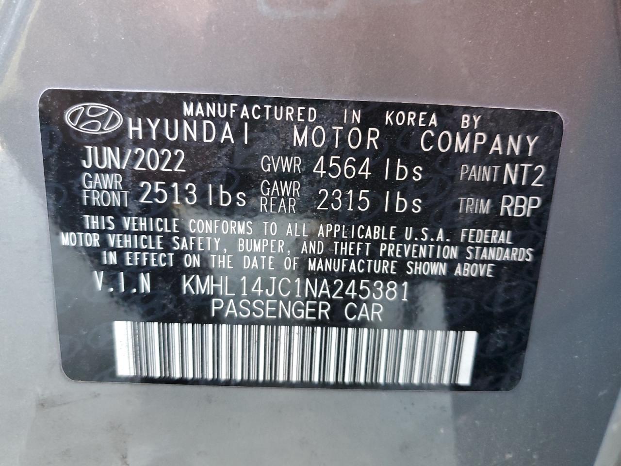 2022 HYUNDAI SONATA N LINE VIN:KMHL14JC1NA245381
