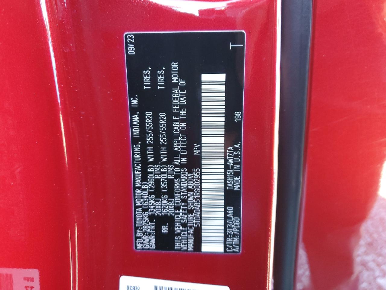 2024 TOYOTA GRAND HIGHLANDER LIMITED VIN:5TDADAB51RS002955