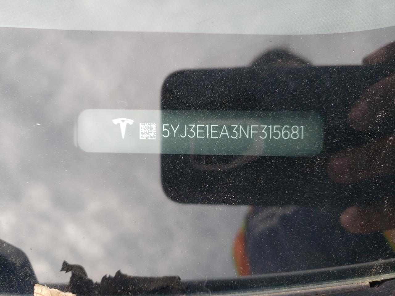 2022 TESLA MODEL 3 VIN:5YJ3E1EA3NF315681