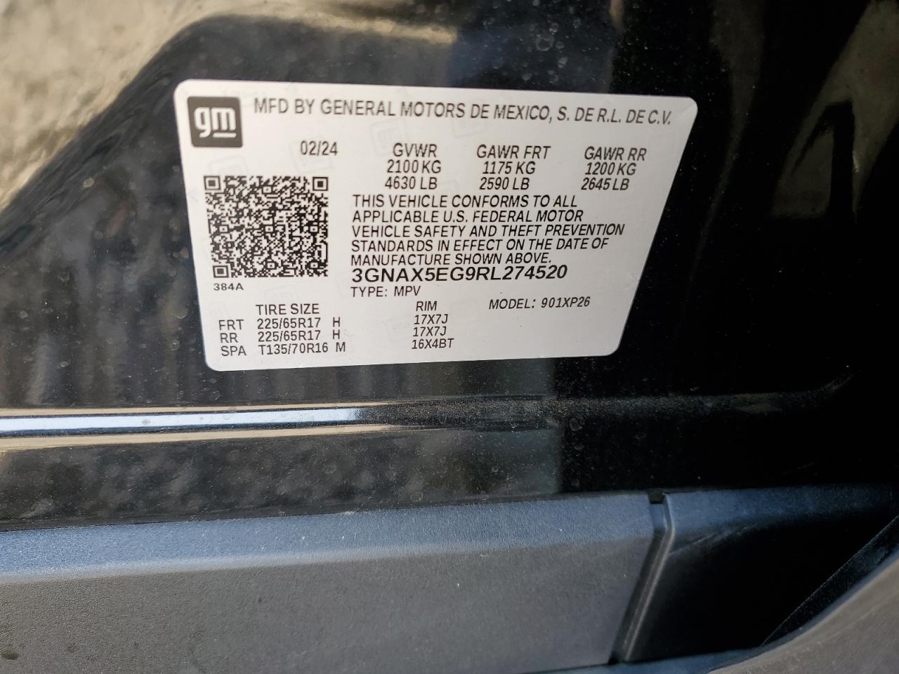 2024 CHEVROLET EQUINOX LS VIN:3GNAX5EG9RL274520