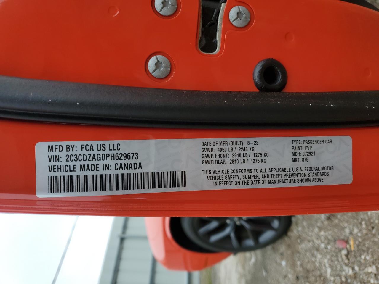 2023 DODGE CHALLENGER SXT VIN:2C3CDZAG0PH629673