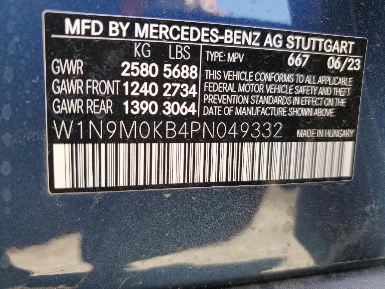 2023 MERCEDES-BENZ EQB 300 4MATIC VIN:W1N9M0KB4PN049332