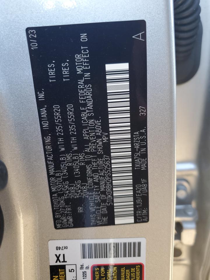 2023 TOYOTA HIGHLANDER L VIN:5TDKDRBH2PS525637