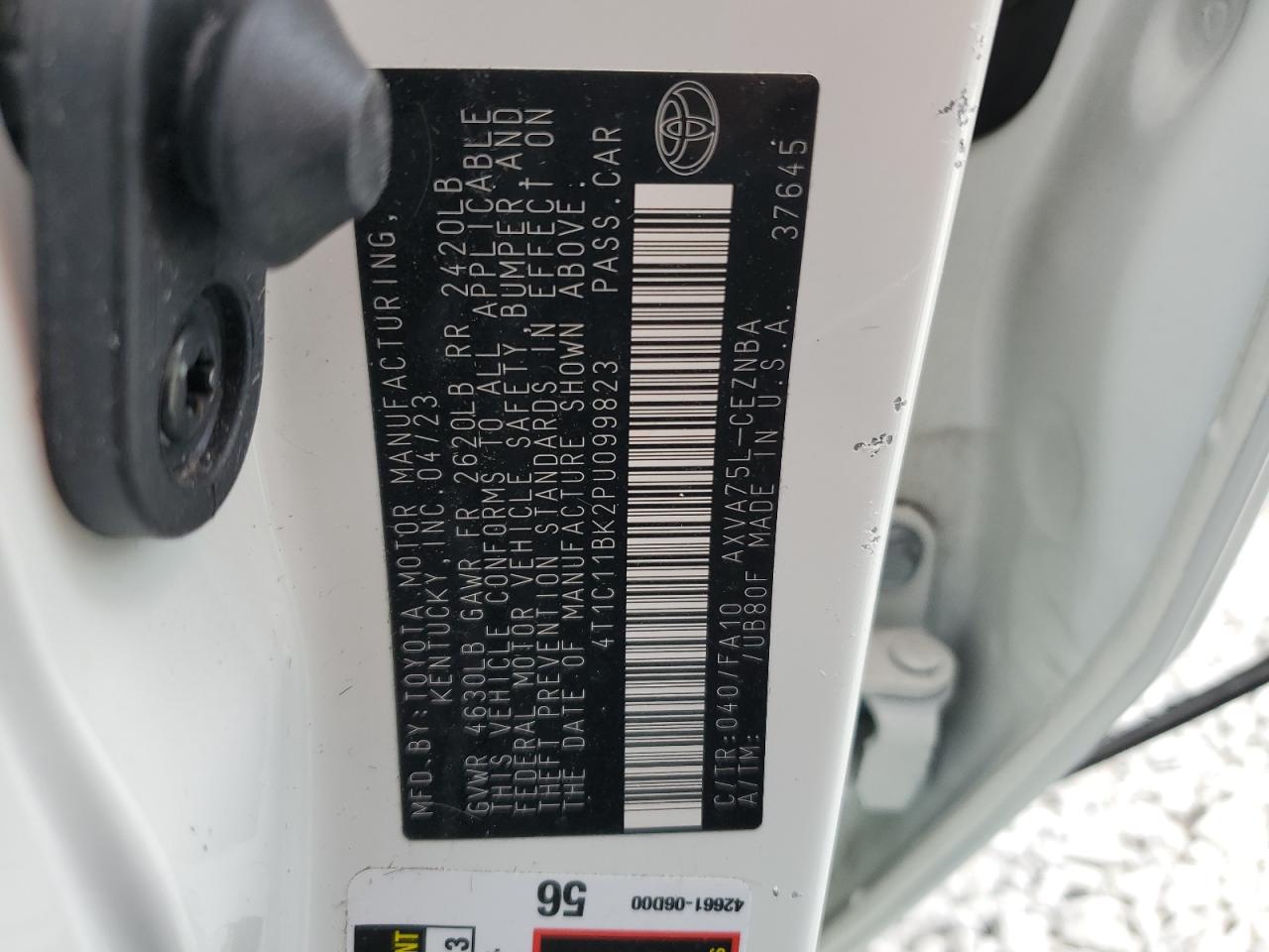 2023 TOYOTA CAMRY LE VIN:4T1C11BK2PU099823