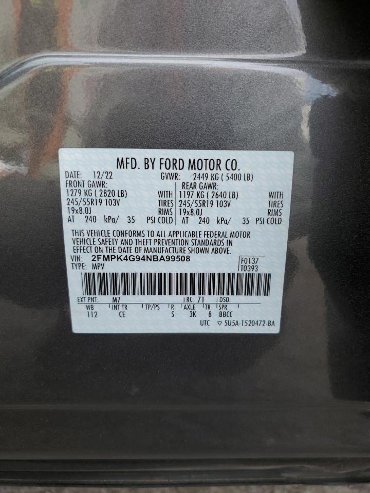 2022 FORD EDGE SE VIN:2FMPK4G94NBA99508