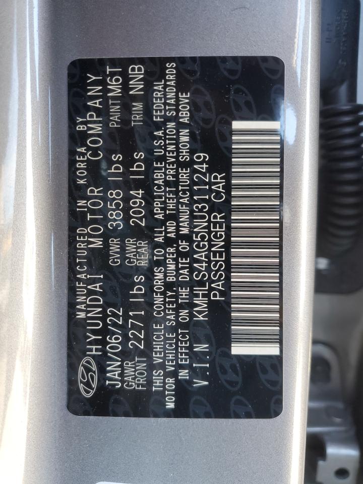 2022 HYUNDAI ELANTRA SEL VIN:KMHLS4AG5NU311249