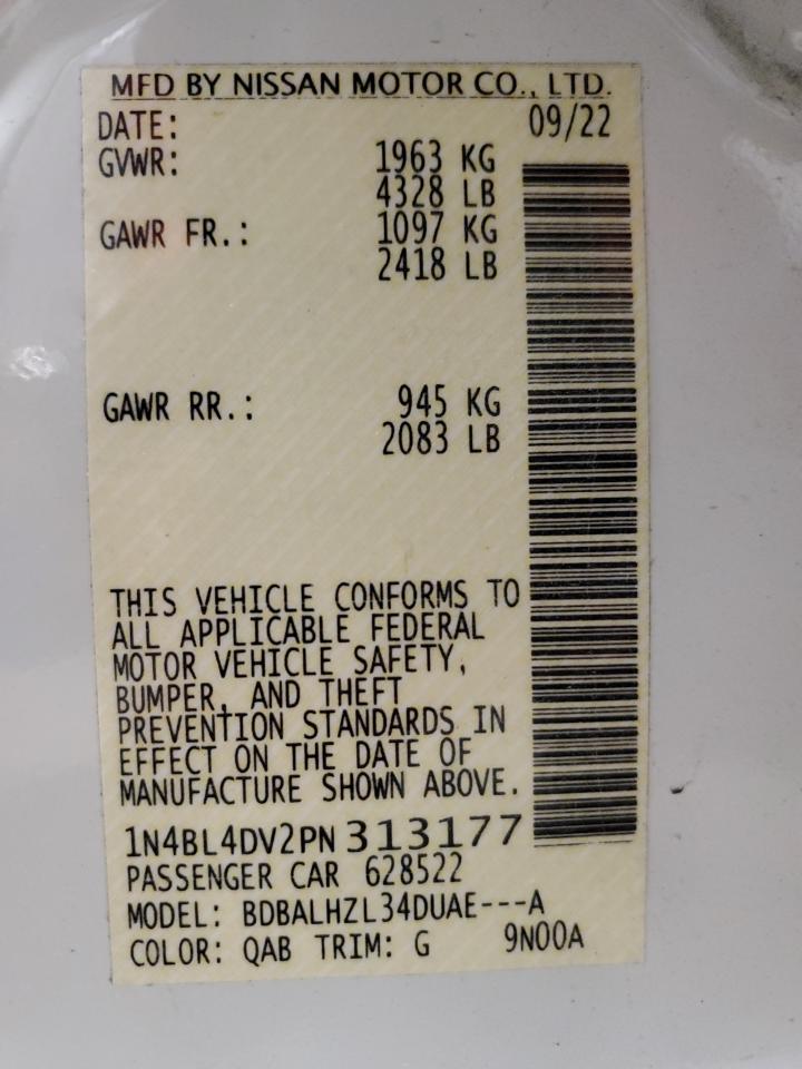 2023 NISSAN ALTIMA SV VIN:1N4BL4DV2PN313177