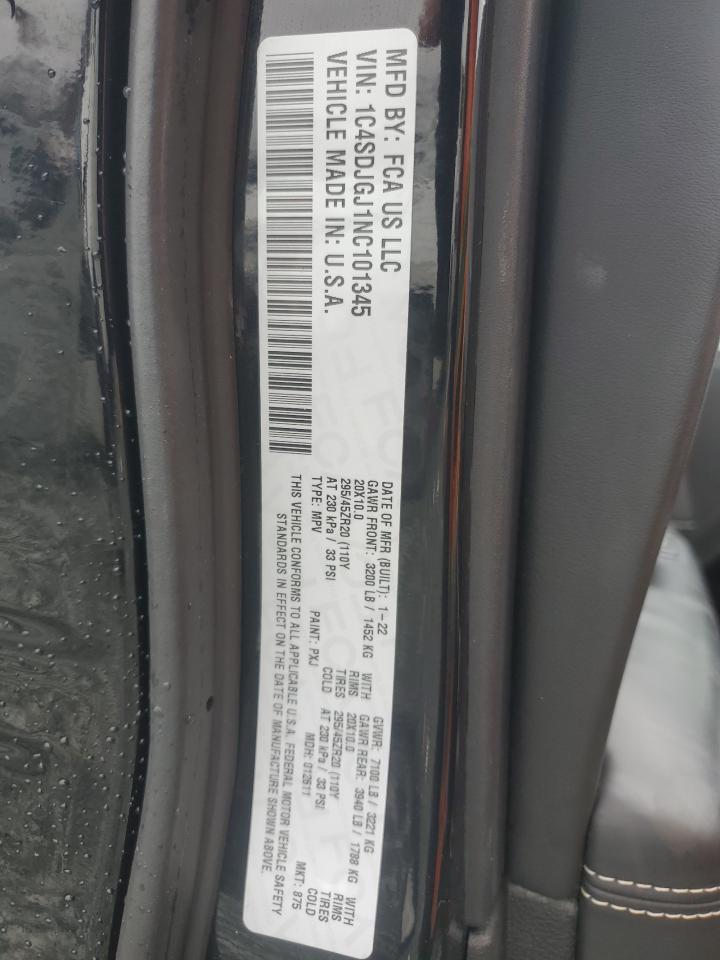 2022 DODGE DURANGO SRT 392 VIN:1C4SDJGJ1NC101345