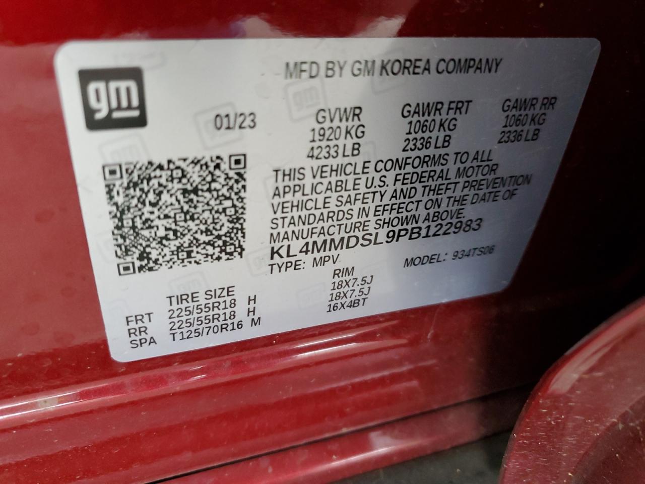 2023 BUICK ENCORE GX SELECT VIN:KL4MMDSL9PB122983