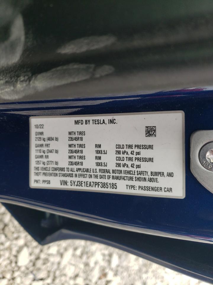 2023 TESLA MODEL 3 VIN:5YJ3E1EA7PF385185