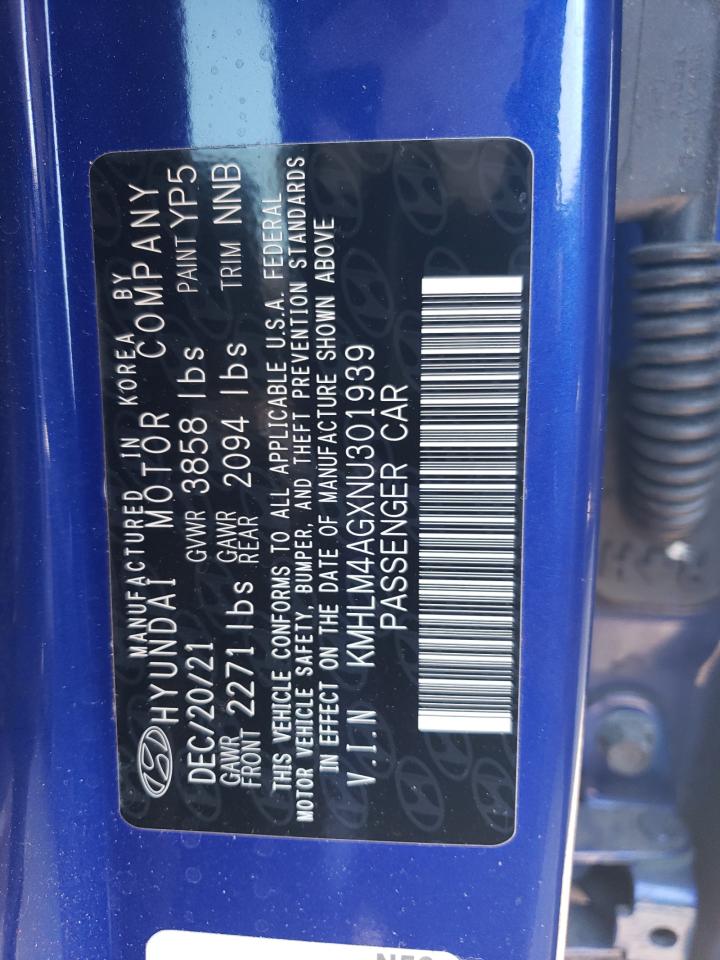 2022 HYUNDAI ELANTRA SEL VIN:KMHLM4AGXNU301939