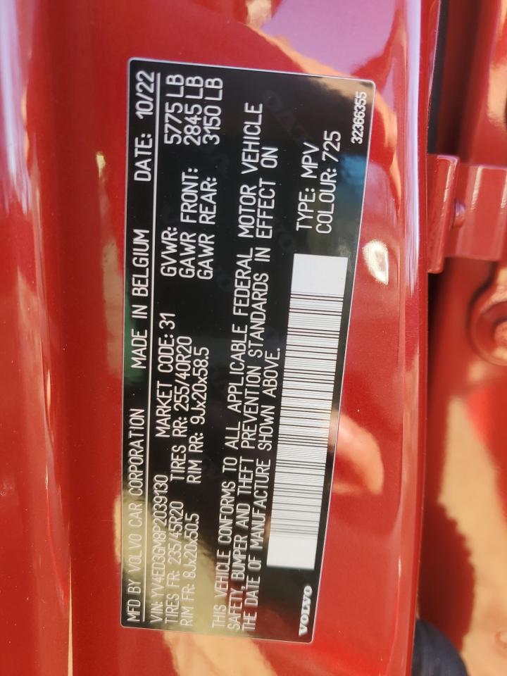 2023 VOLVO C40 RECHARGE ULTIMATE VIN:YV4ED3GM8P2039130