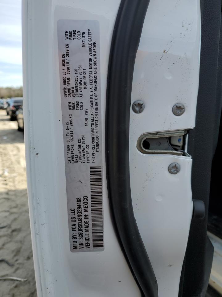 2022 RAM 2500 BIG HORN/LONE STAR VIN:3C6UR5DJ8NG294488