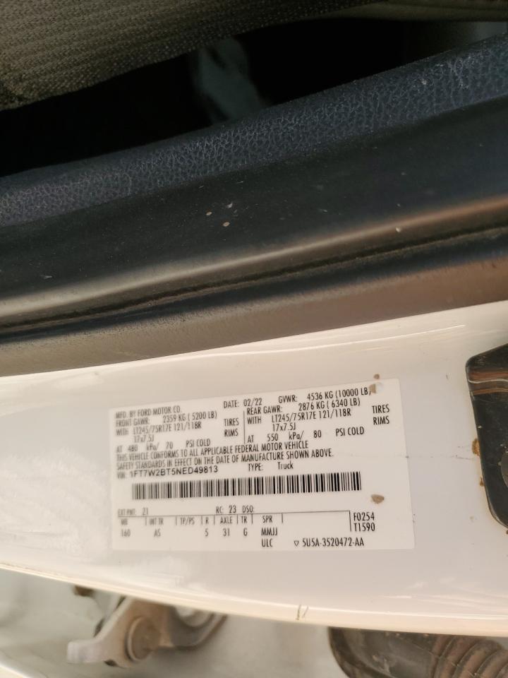 2022 FORD F250 SUPER DUTY VIN:1FT7W2BT5NED49813
