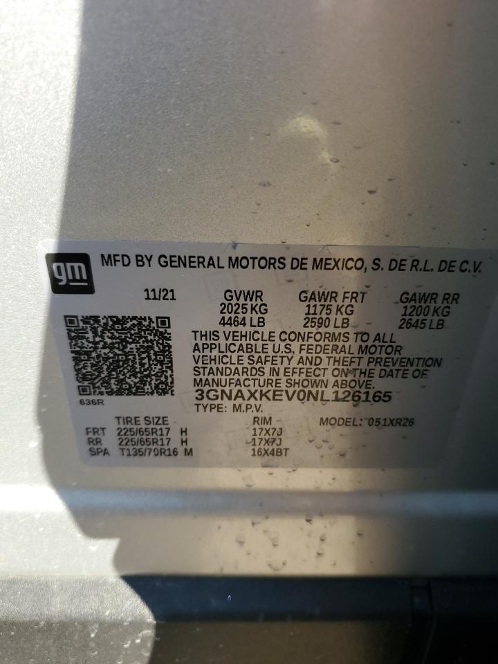 2022 CHEVROLET EQUINOX LT VIN:3GNAXKEV0NL126165