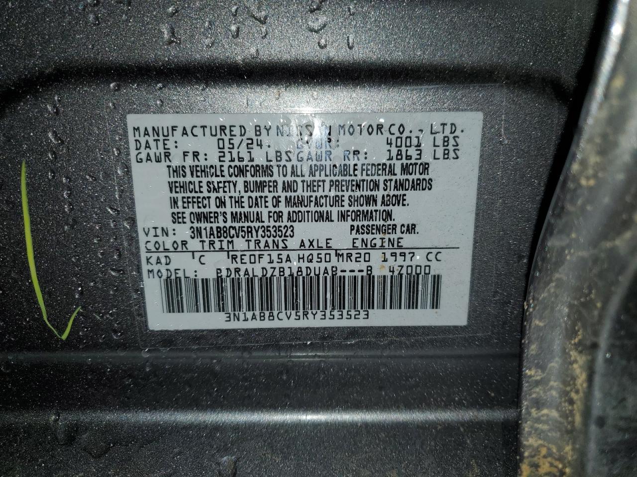 2024 NISSAN SENTRA SV VIN:3N1AB8CV5RY353523