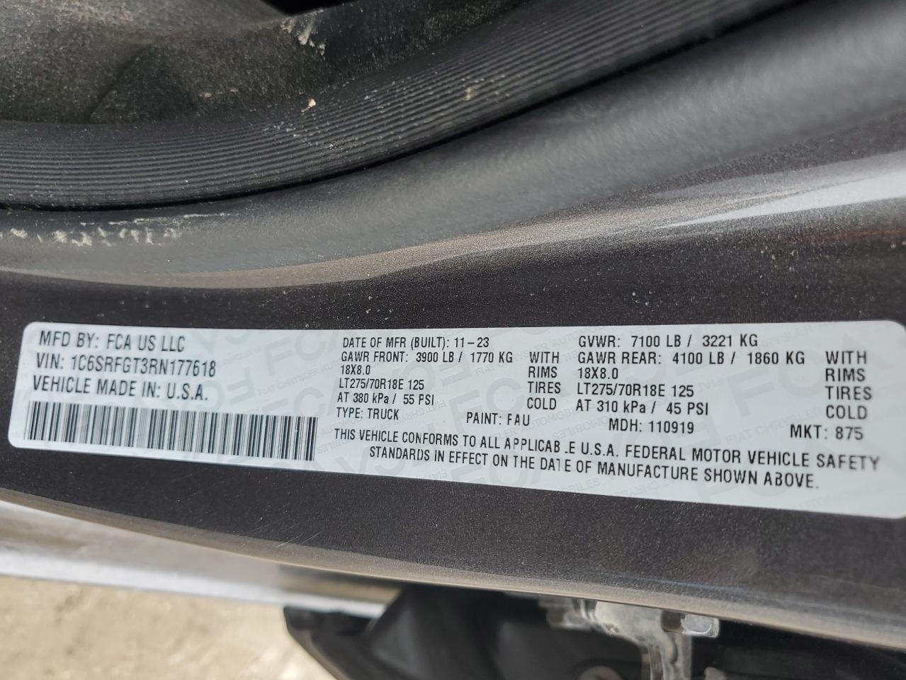 2024 RAM 1500 TRADESMAN VIN:1C6SRFGT3RN177618