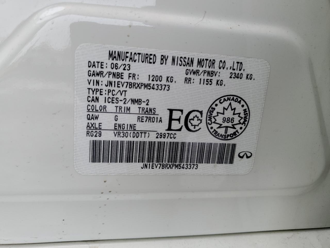 2023 INFINITI Q50 LUXE VIN:JN1EV7BRXPM543373