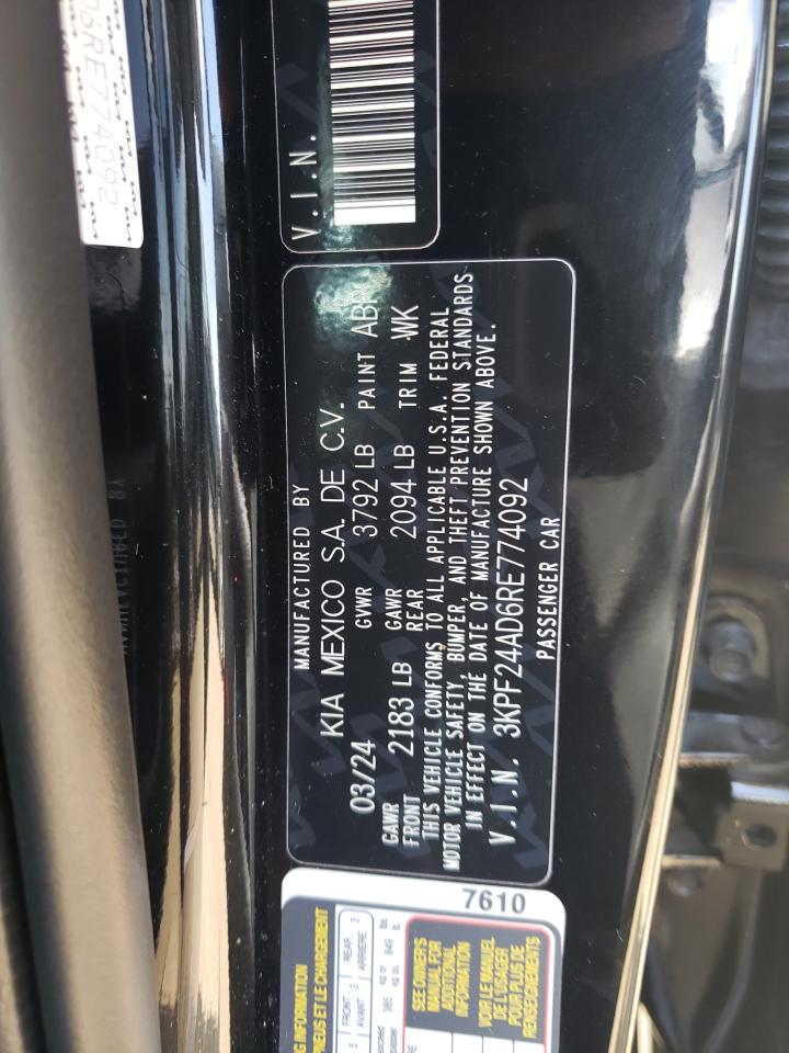 2024 KIA FORTE LX VIN:3KPF24AD6RE774092