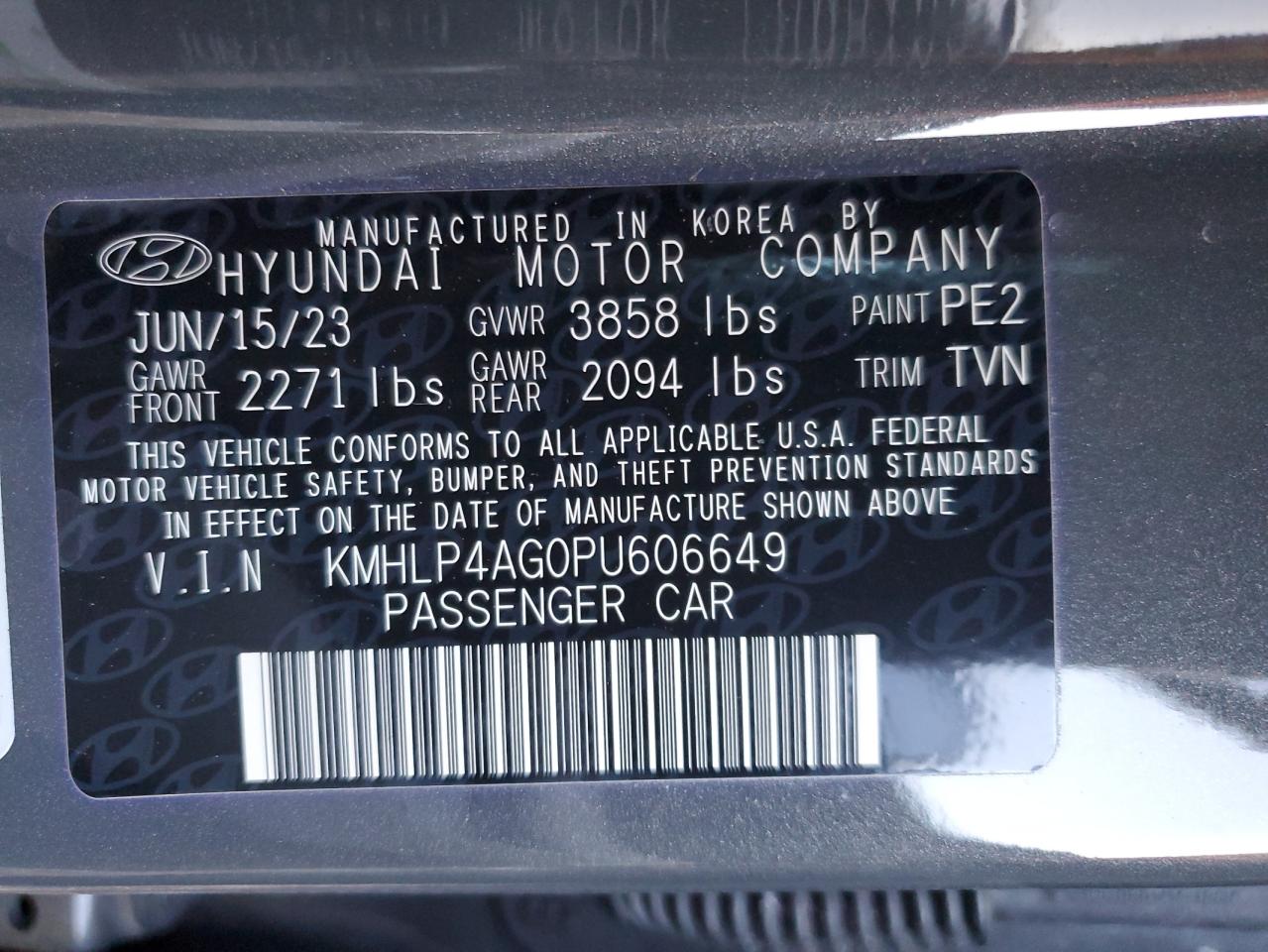 2023 HYUNDAI ELANTRA LIMITED VIN:KMHLP4AG0PU606649