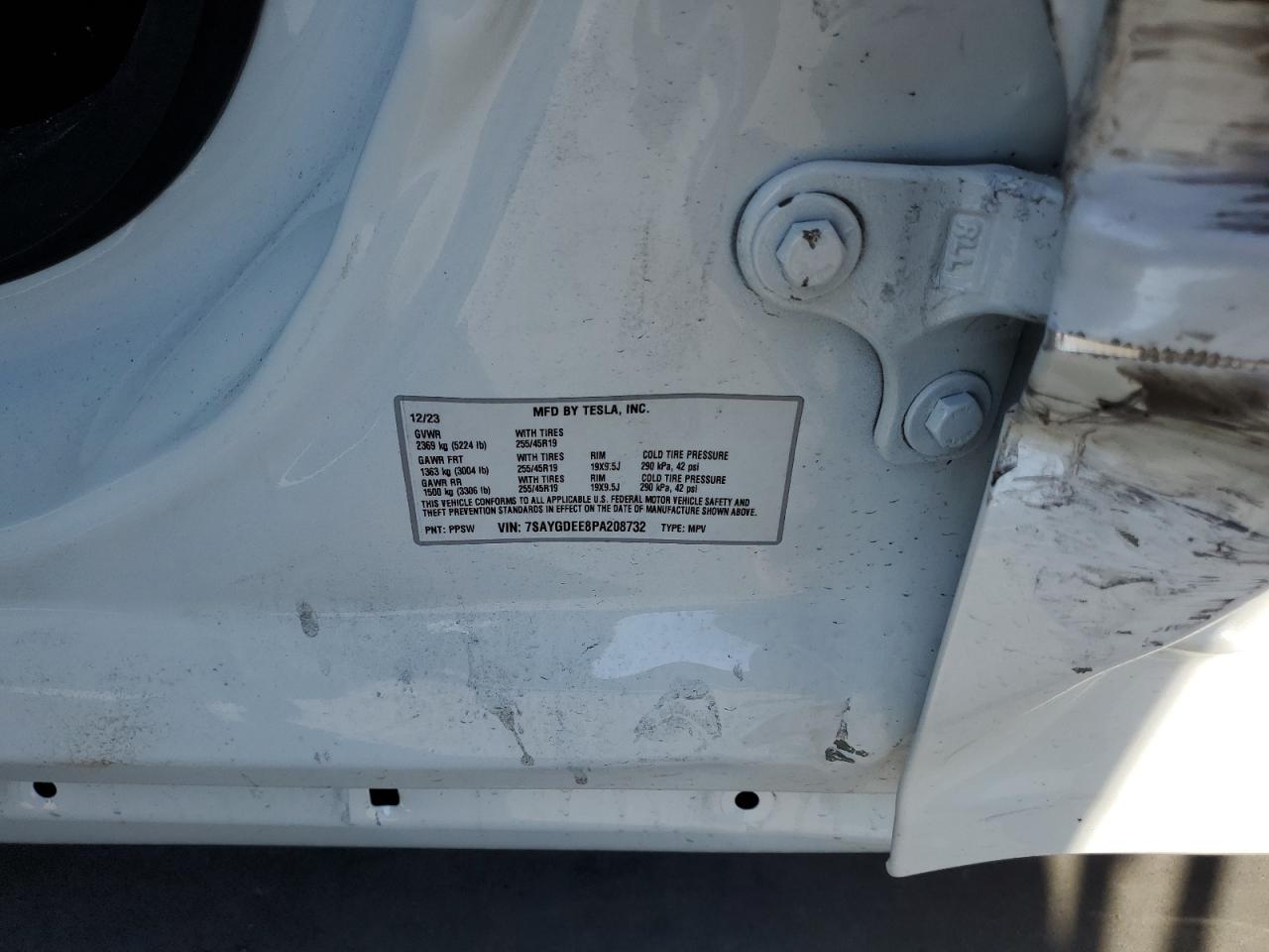 2023 TESLA MODEL Y VIN:7SAYGDEE8PA208732