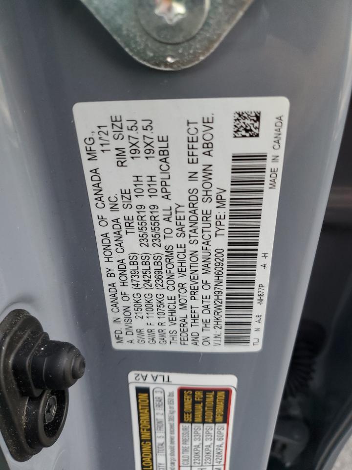 2022 HONDA CR-V TOURING VIN:2HKRW2H97NH609200