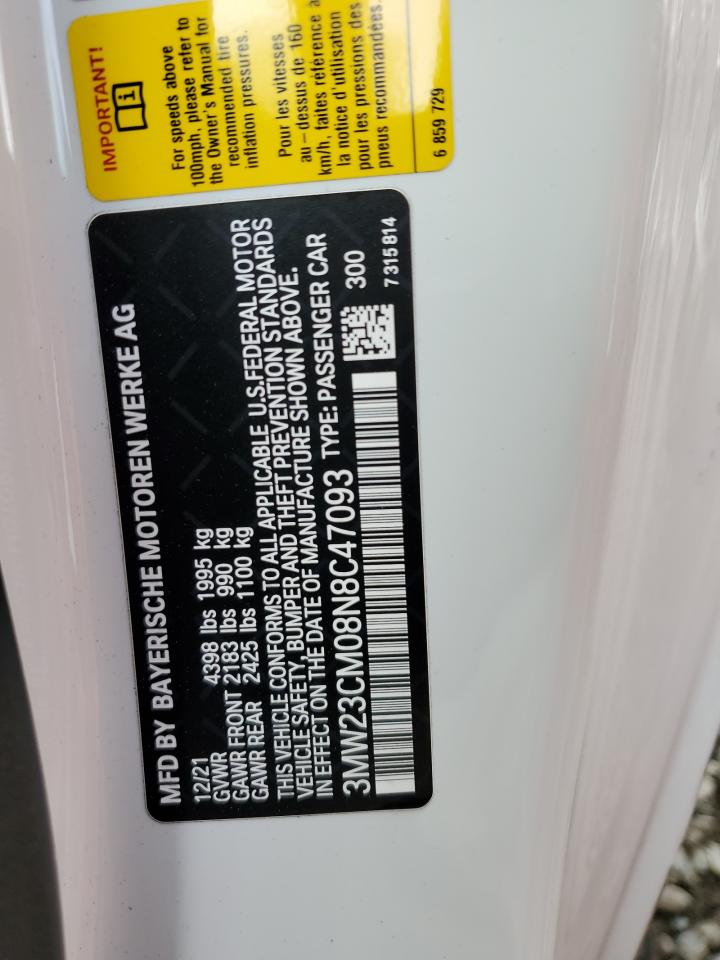 2022 BMW 230I VIN:3MW23CM08N8C47093