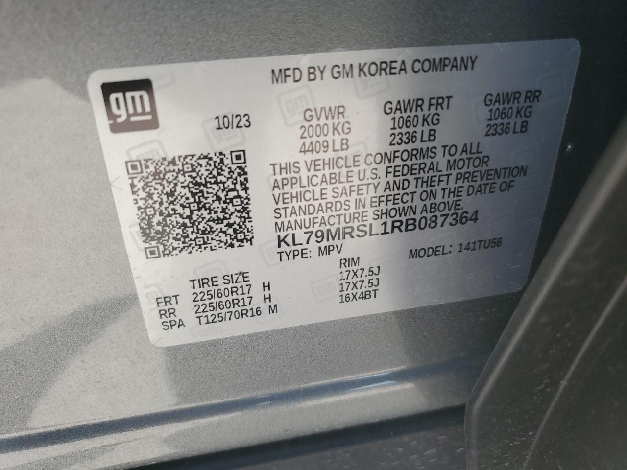 2024 CHEVROLET TRAILBLAZER LT VIN:KL79MRSL1RB087364