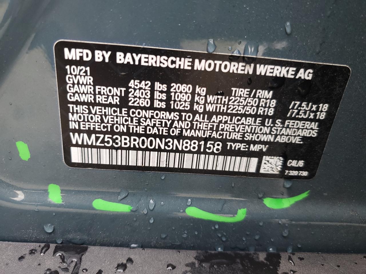 2022 MINI COOPER S COUNTRYMAN VIN:WMZ53BR00N3N88158