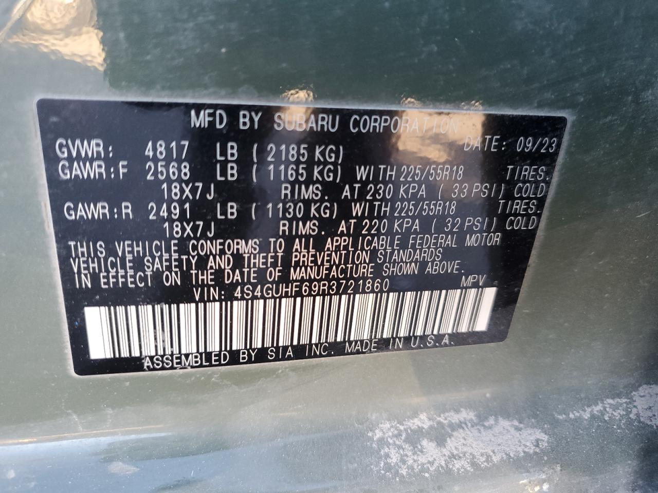 2024 SUBARU CROSSTREK SPORT VIN:4S4GUHF69R3721860