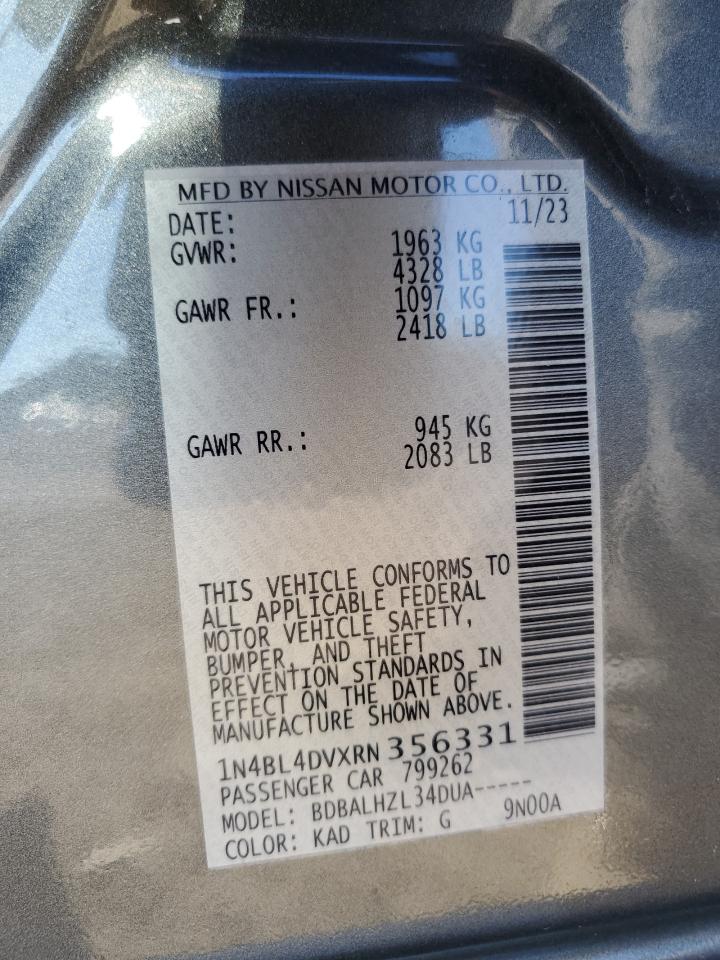 2024 NISSAN ALTIMA SV VIN:1N4BL4DVXRN356331