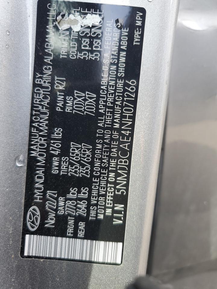 2022 HYUNDAI TUCSON SEL VIN:5NMJBCAE4NH071266