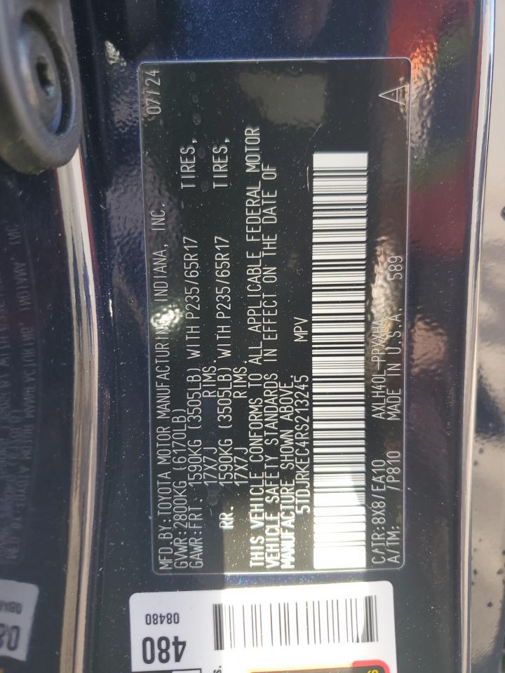 2024 TOYOTA SIENNA XLE VIN:5TDJRKEC4RS213245