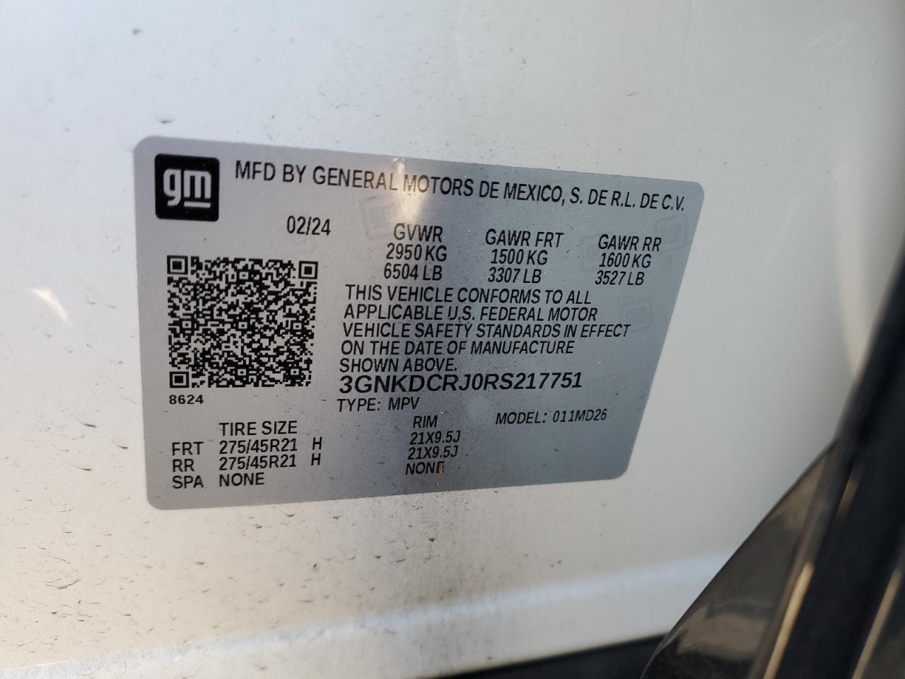 2024 CHEVROLET BLAZER RS VIN:3GNKDCRJ0RS217751