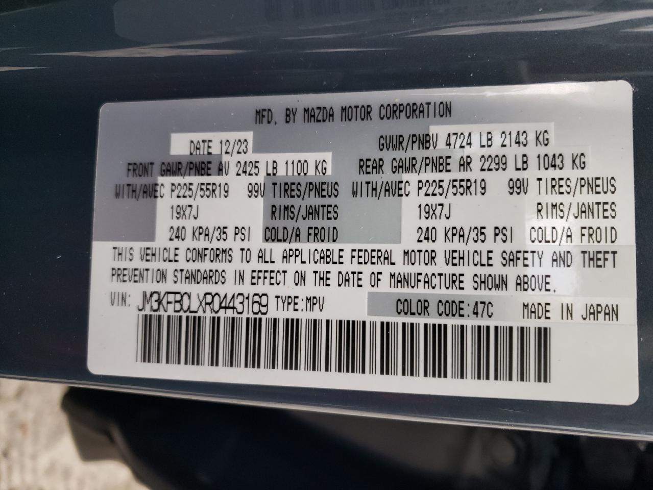 2024 MAZDA CX-5 PREFERRED VIN:JM3KFBCLXR0443169