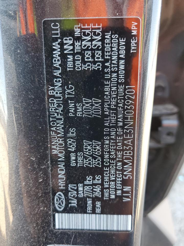 2022 HYUNDAI TUCSON SEL VIN:5NMJB3AE3NH039201