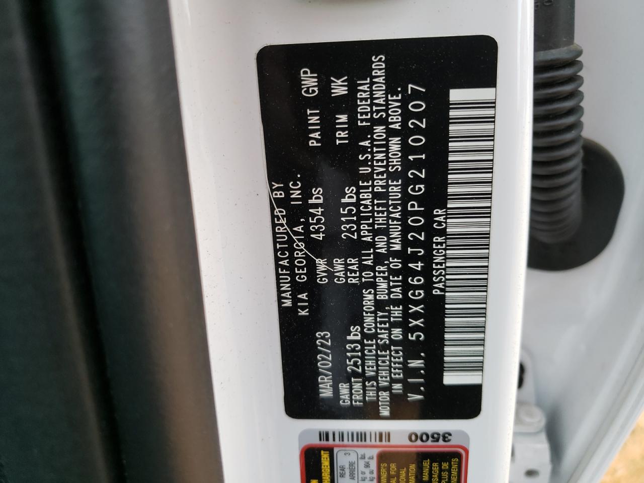2023 KIA K5 GT LINE VIN:5XXG64J20PG210207