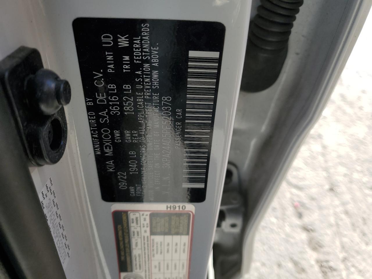 2023 KIA RIO LX VIN:3KPA24AD5PE520378