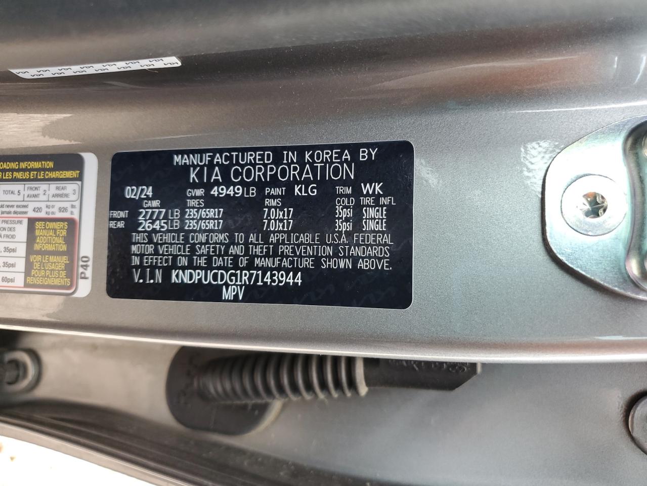 2024 KIA SPORTAGE LX VIN:KNDPUCDG1R7143944